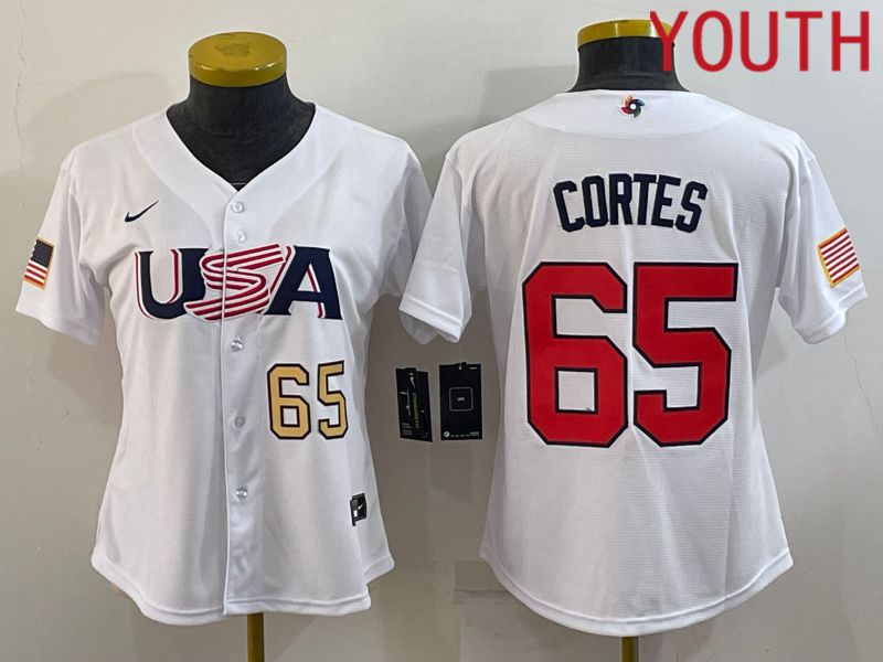 Youth 2023 World Cub USA #65 Cortes White MLB Jersey3->youth mlb jersey->Youth Jersey